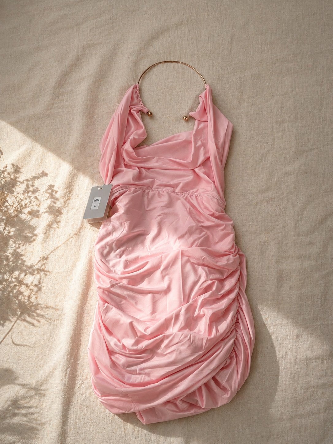 Robe Drapée Dos Nu Rose Poudré