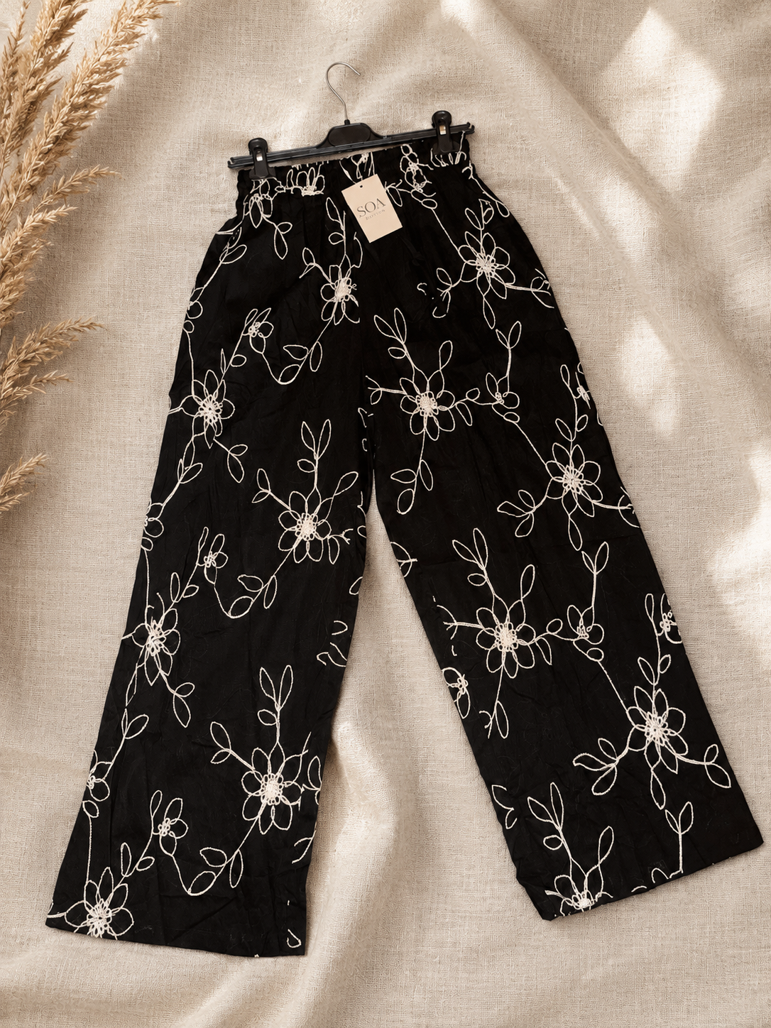 Pantalon Fluide Brodé Noir