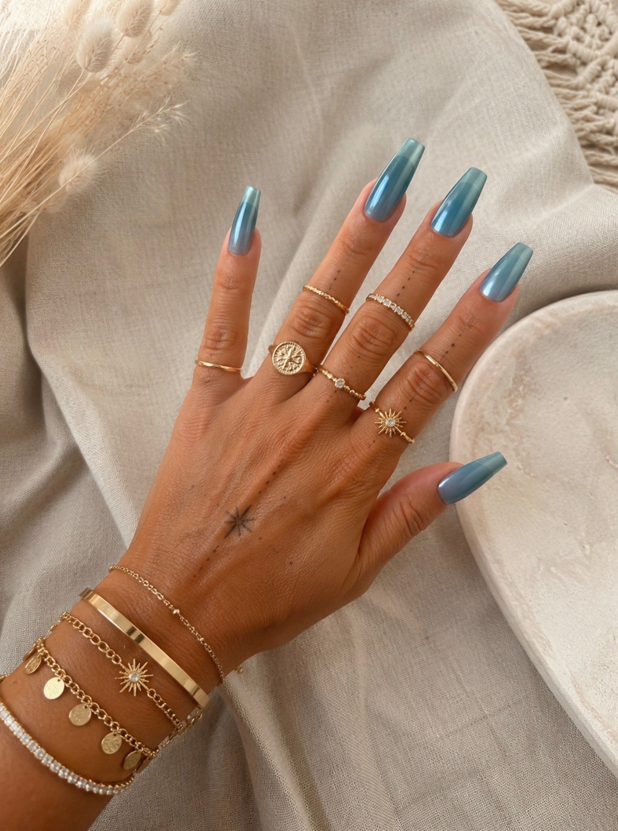 Faux Ongles Bleu Cat Eye Press-On Nails