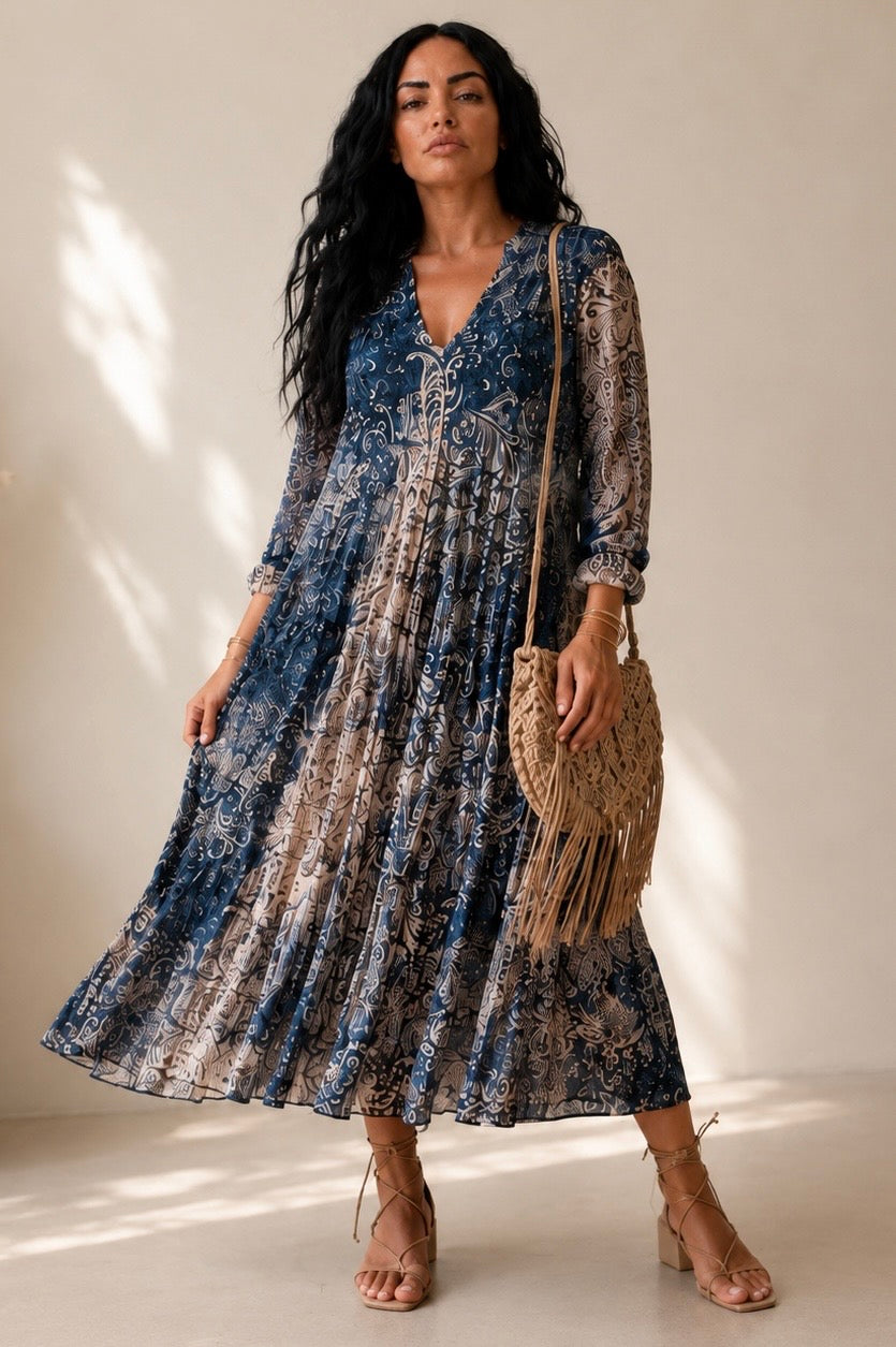 SOA Selected | Robe Longue Bohème Bleue SENES Femme