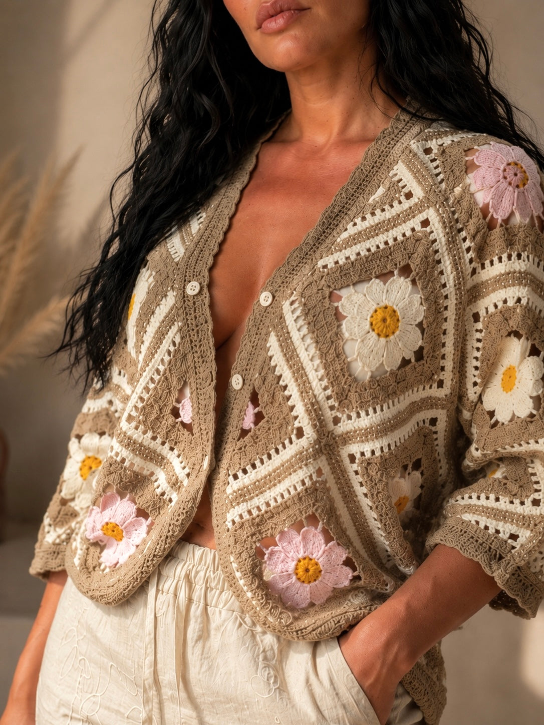 Gilet Crochet Fleuri Bohème