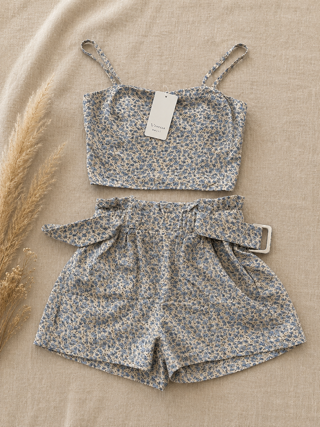 Ensemble fleuri bleu pastel
