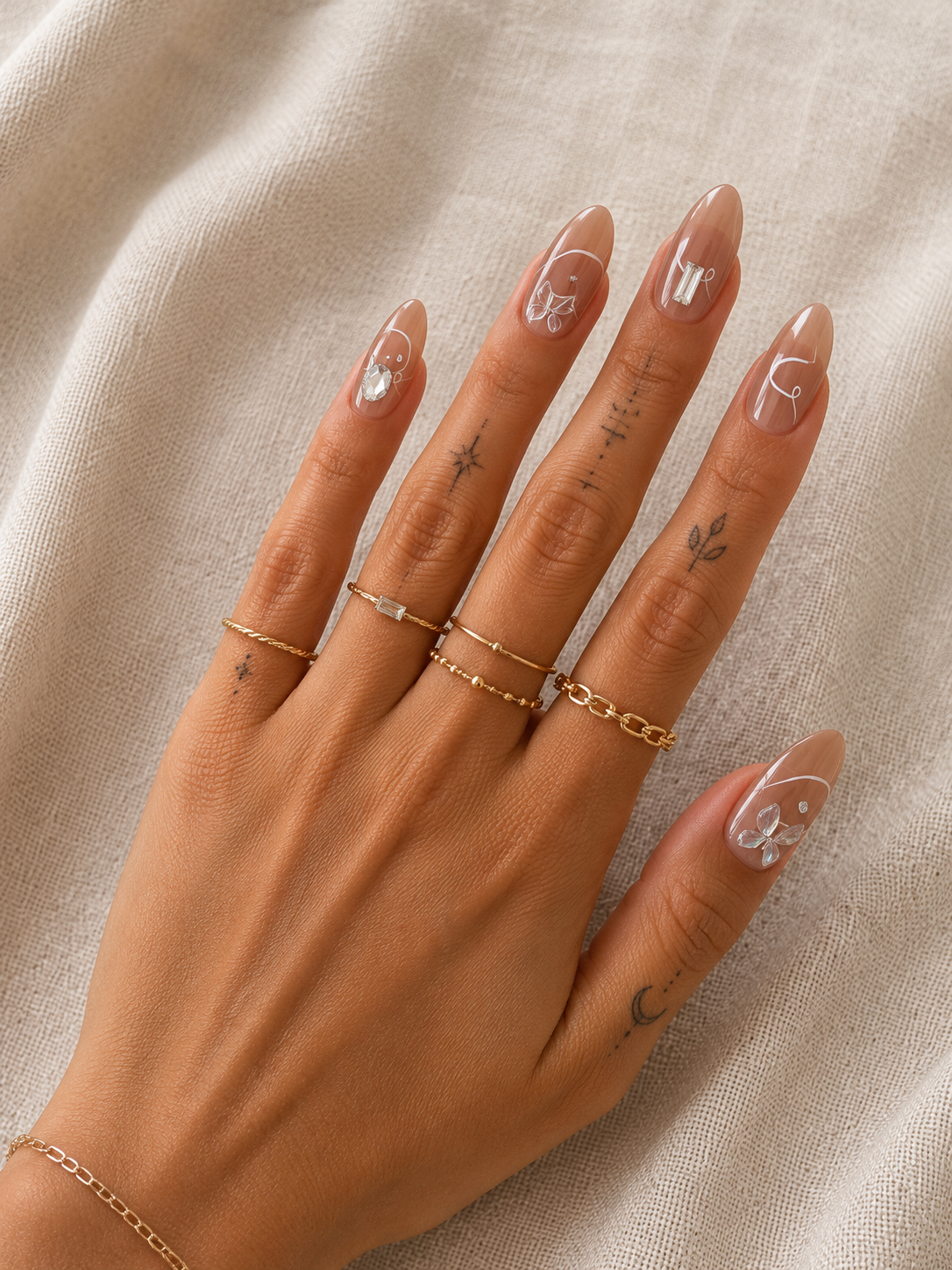 Faux Ongles Nude Transparent Strass Press-On Nails