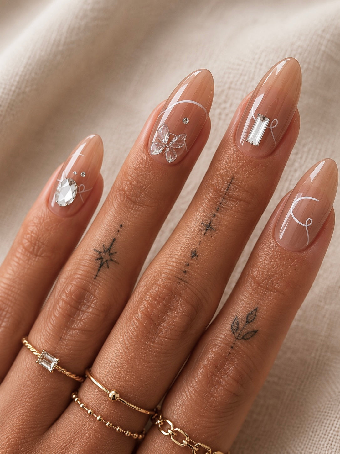 Faux Ongles Nude Transparent Strass Press-On Nails