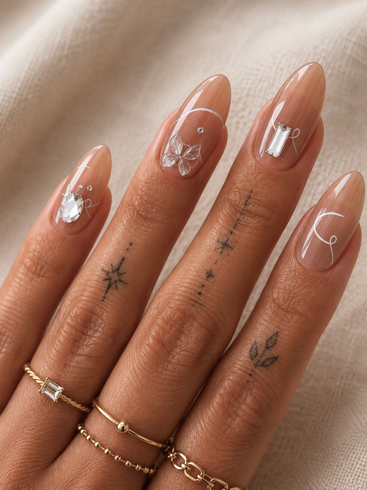 Faux Ongles Nude Transparent Strass Press-On Nails