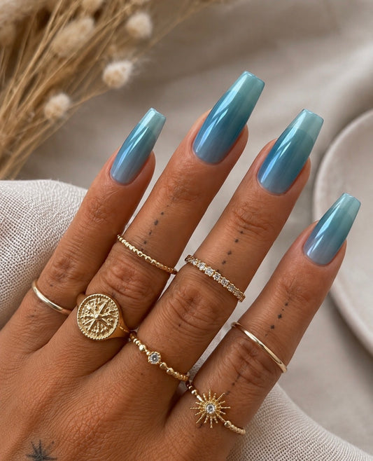 Faux Ongles Bleu Cat Eye Press-On Nails