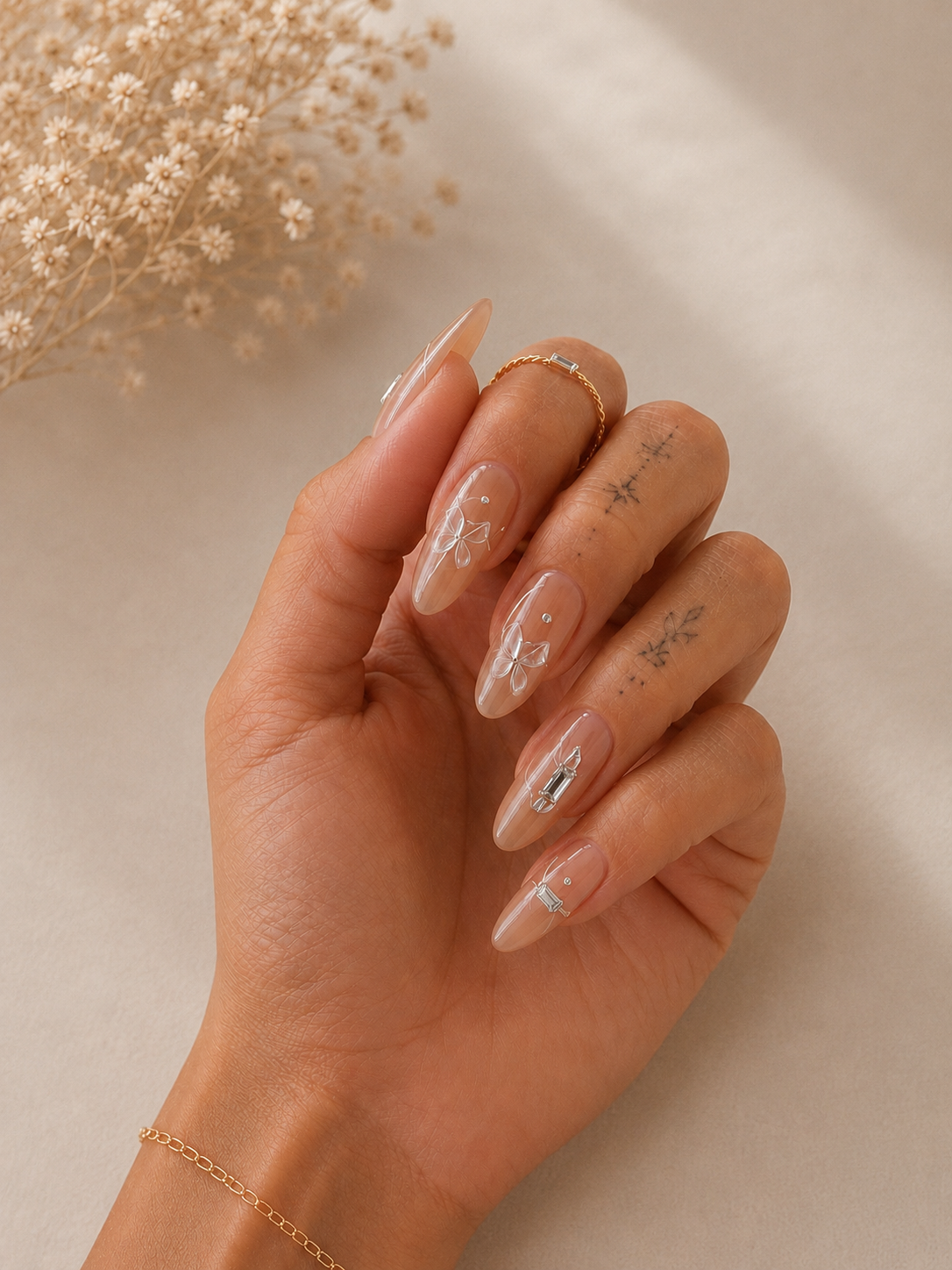 Faux Ongles Nude Transparent Strass Press-On Nails
