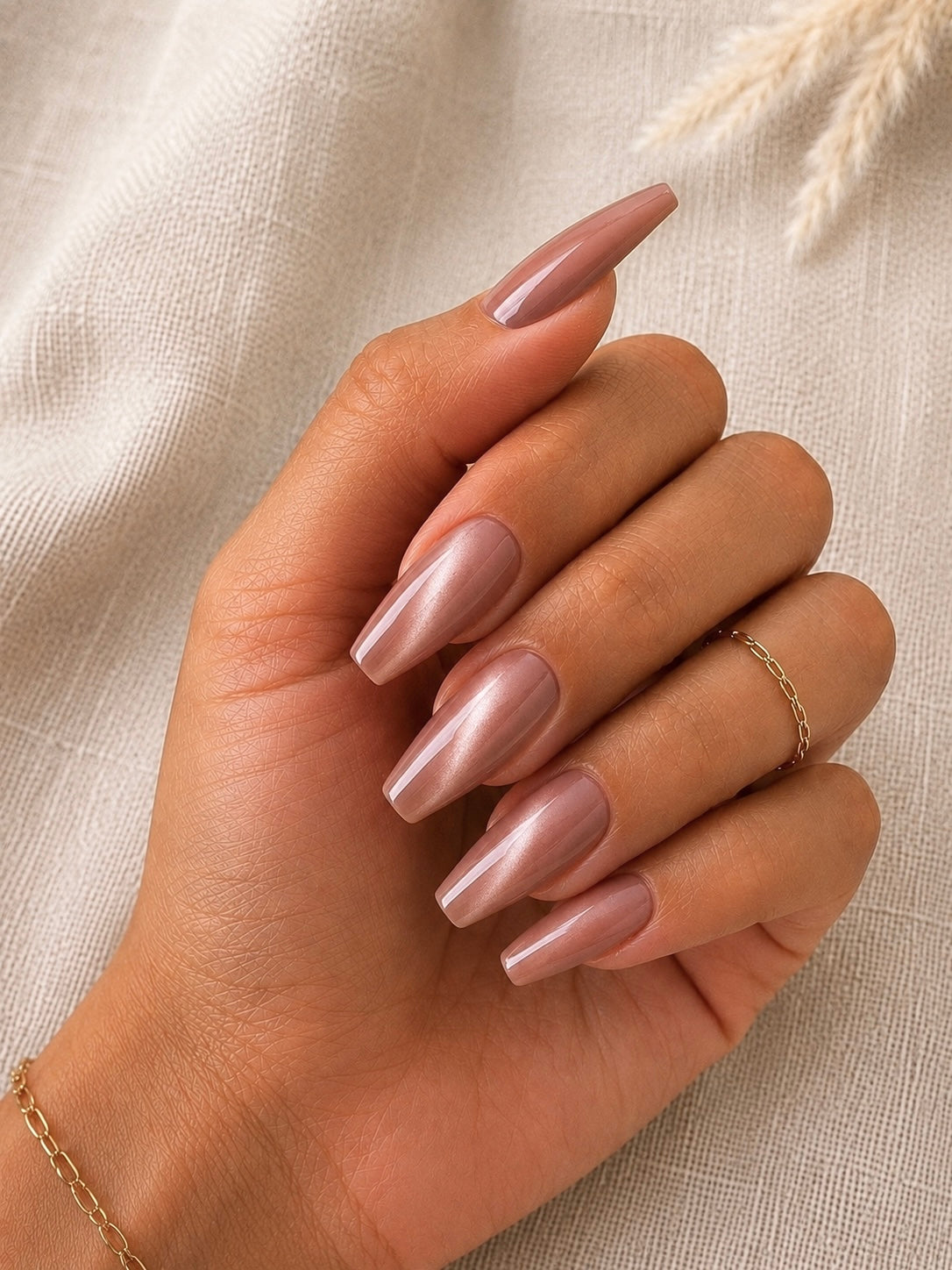 Faux Ongles Nude Rosé Effet Cat Eye Press-On Nails