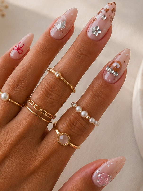 Faux Ongles Nude Teddy Strass Press On Nails
