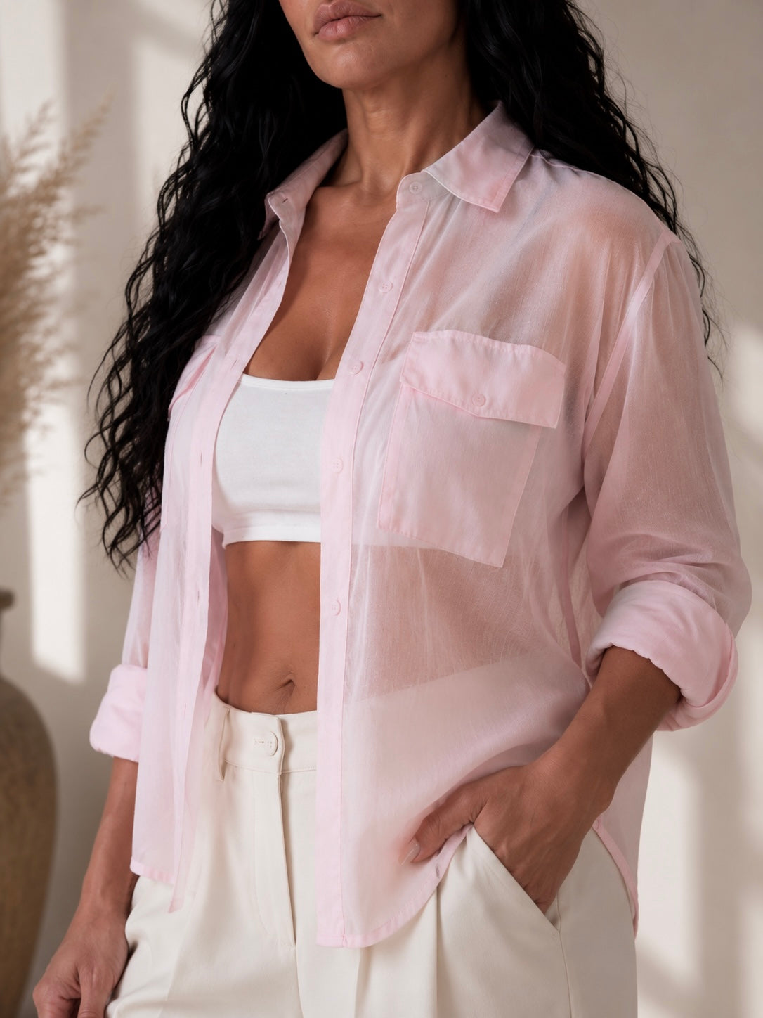 Chemise Voile Blanche Oversize Femme