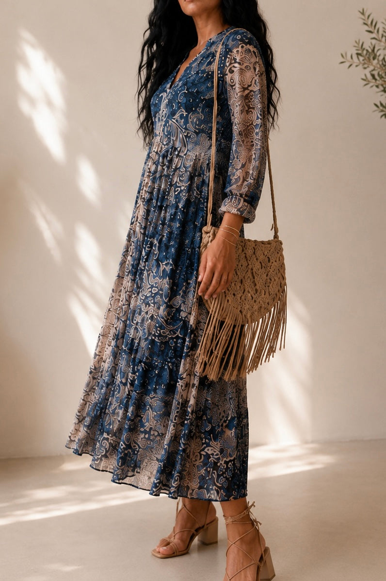 SOA Selected | Robe Longue Bohème Bleue SENES Femme