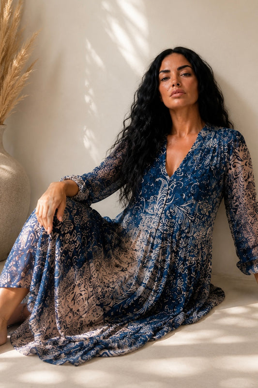 SOA Selected | Robe Longue Bohème Bleue SENES Femme