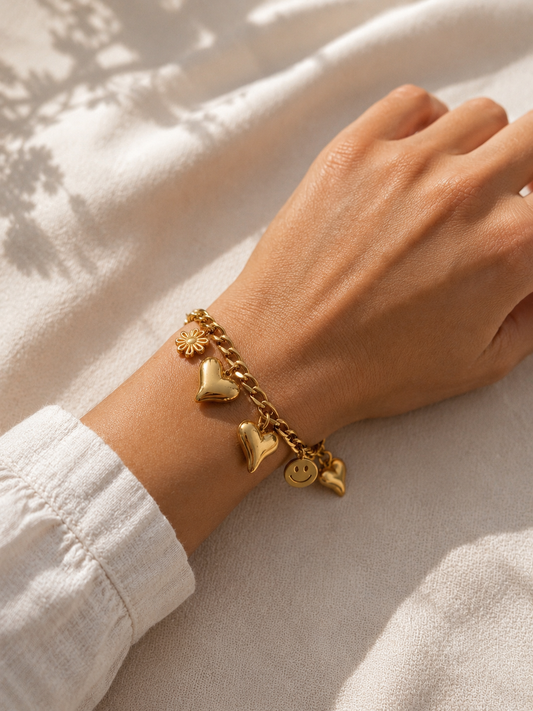 Bracelet charms acier inoxydable doré