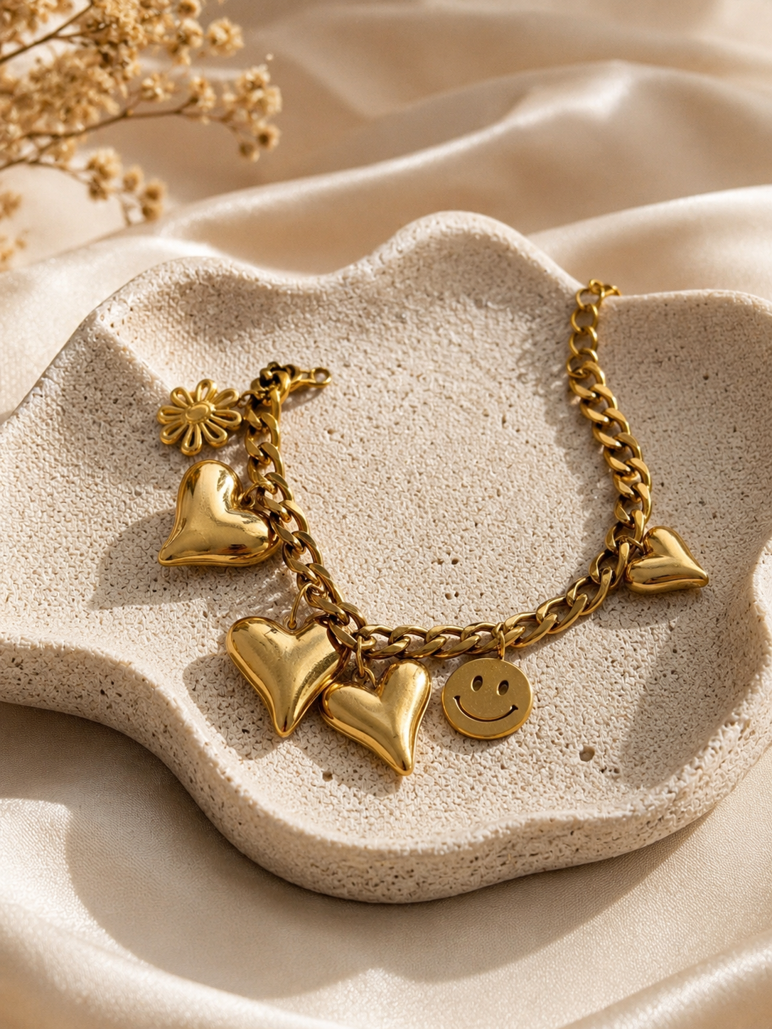 Bracelet charms acier inoxydable doré