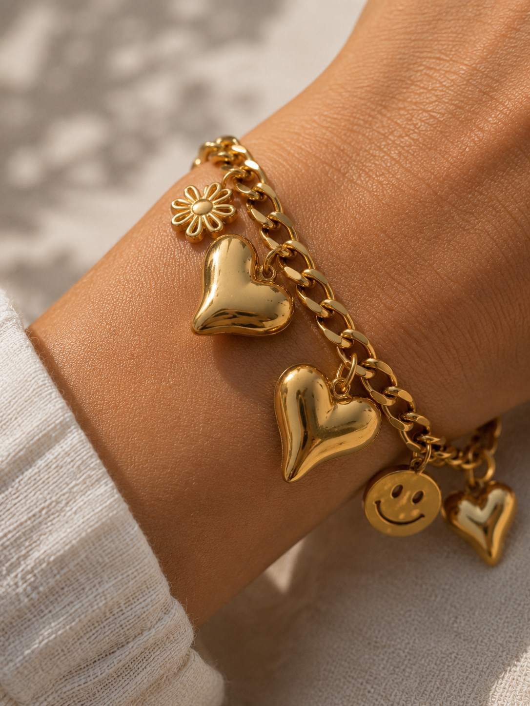 Bracelet charms acier inoxydable doré