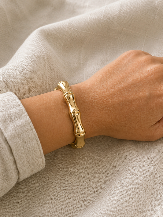 Bracelet manchette doré effet bambou