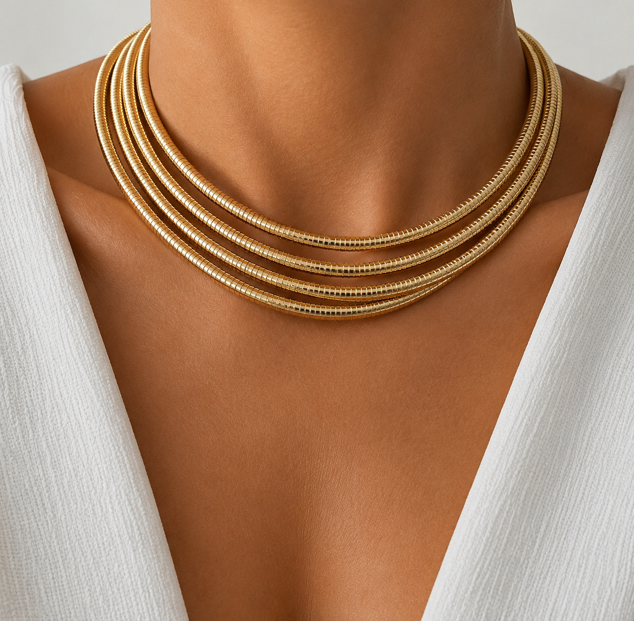Collier Multi-Rangs Doré Femme