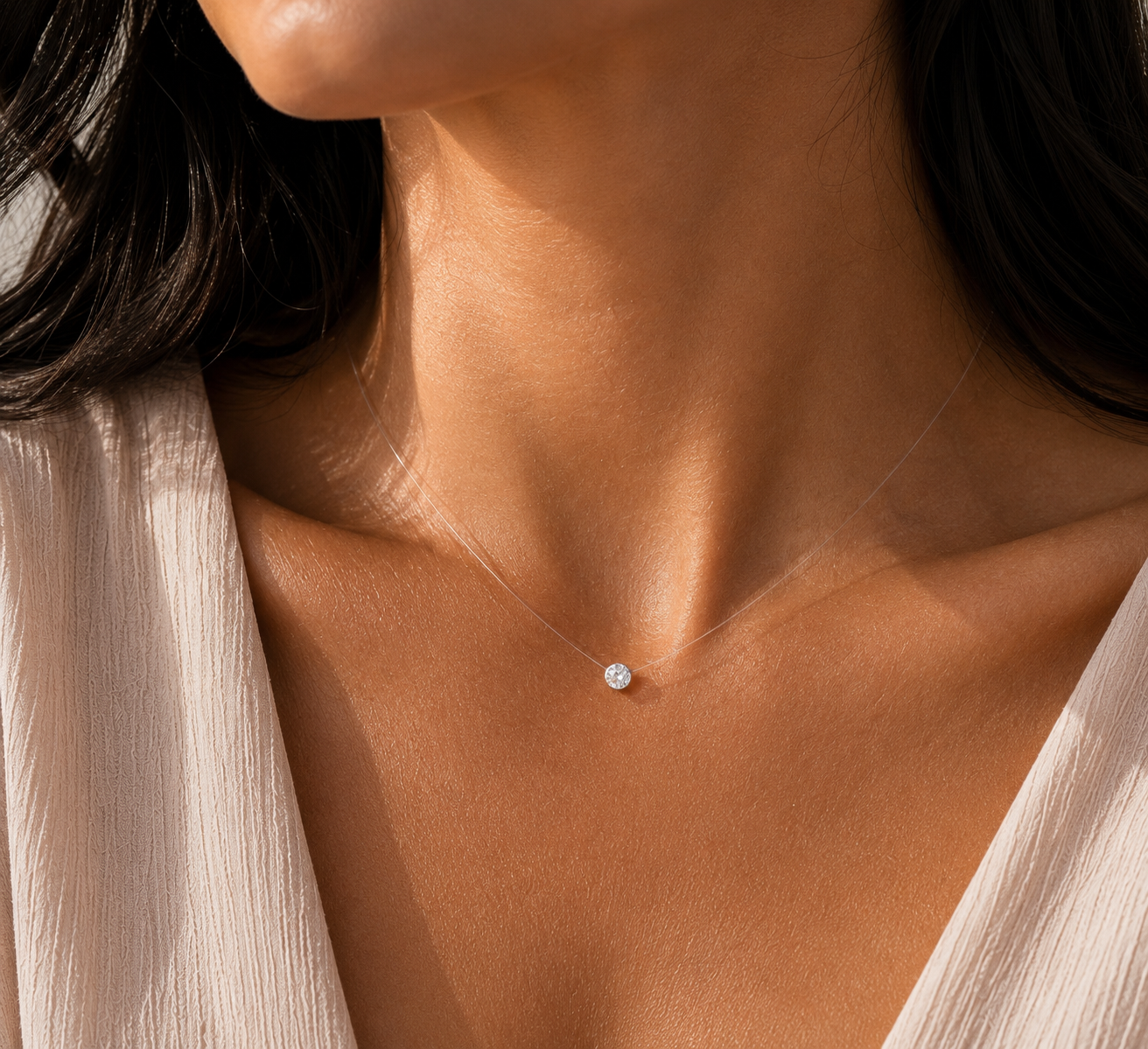 Collier Fil Invisible Strass Femme