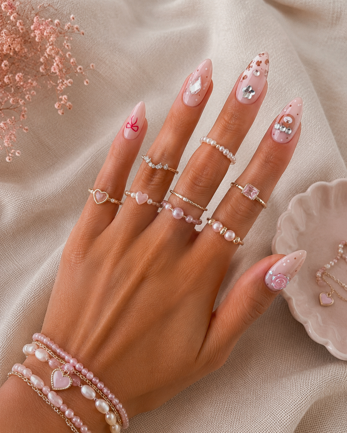 Faux Ongles Nude Teddy Strass Press On Nails